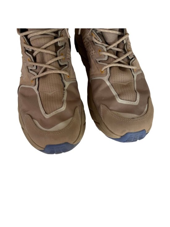 Hoka One One Tan Trail Boots with Yellow Eyelets and Blue Toe Caps main image 8